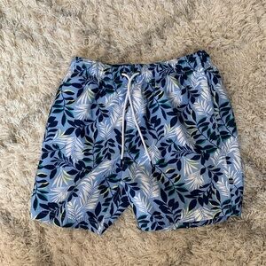 Nautica Blue and White Leaf Swim Trunks